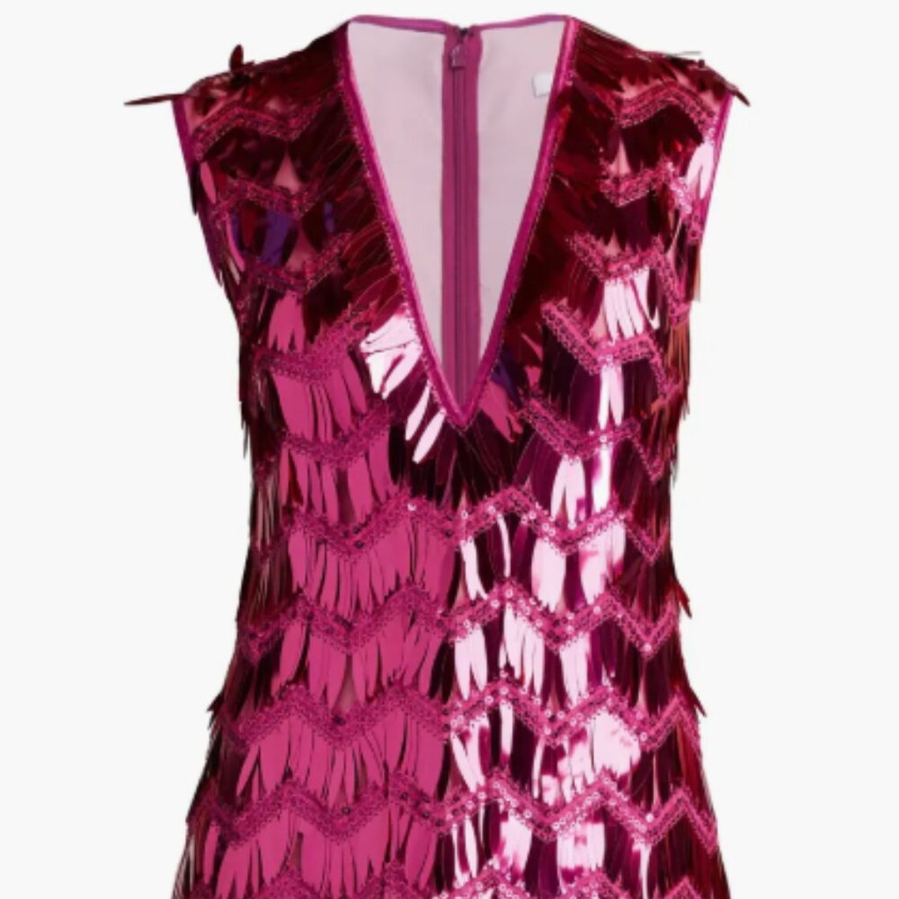 Pink Tadashi Eris Sequin Fringe Mini Dress